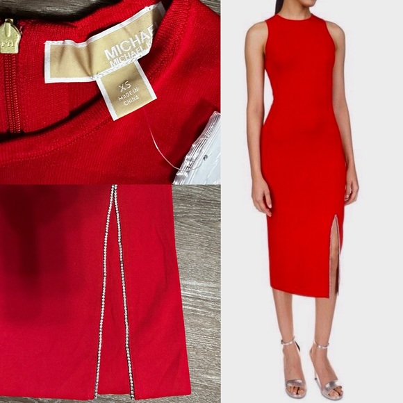 Michael Michael Kors red event cocktail rhinestone accents size XS - Picture 7 of 16